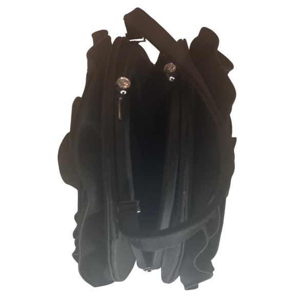 Franchi Evening Bag Black Satin Round Flower Shape. Top Handle. - Picture 4 of 7